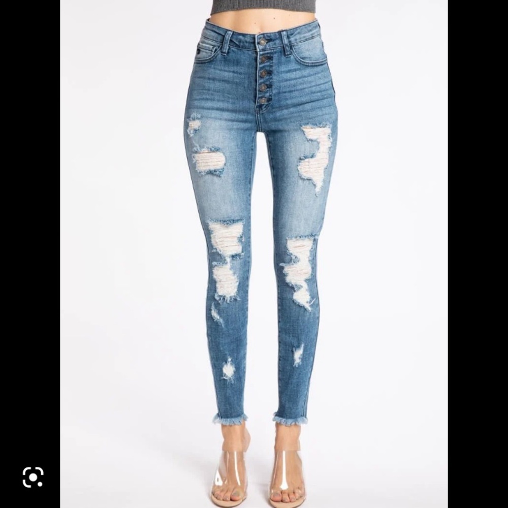 NWT KANCAN JEANS 3 / 25 button fly raw hem high waist